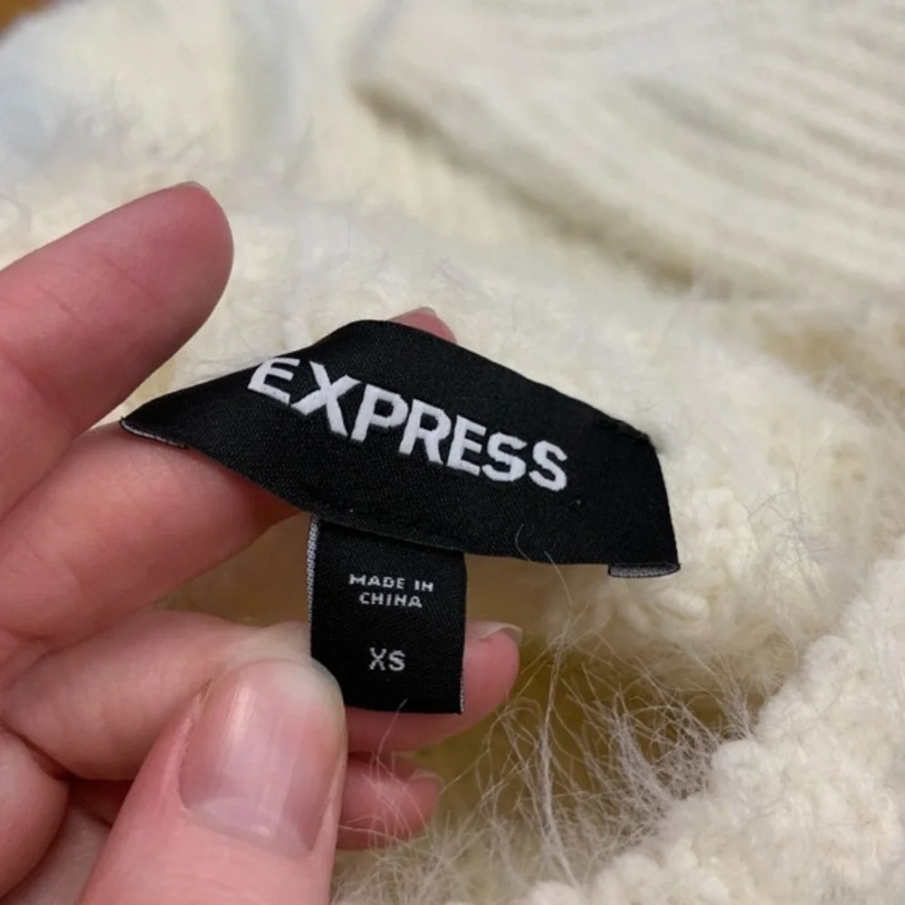 Express Fuzzy Knit Mock Neck Cropped Sweater Womens XS IvoryPullover Cozy Winter